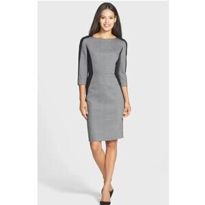 Classiques Entier Womens 10 Black Gray Colorblock Wool Midi Work Dress Evening